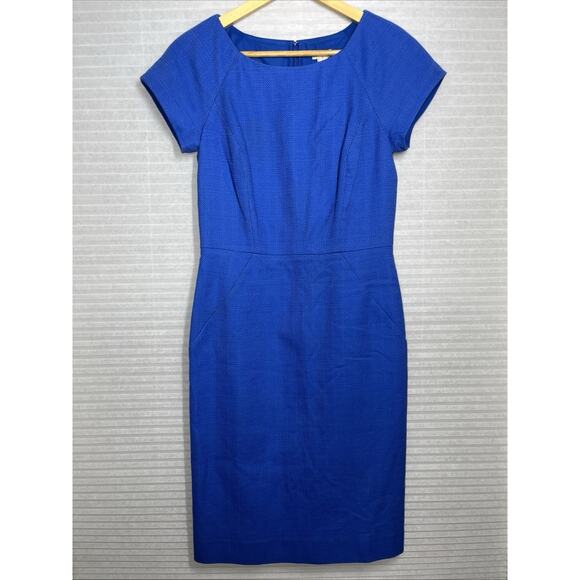J Crew Basketweave Dress Size 2 Bright Grotto Blue Textured Pencil Career Office - Picture 1 of 8